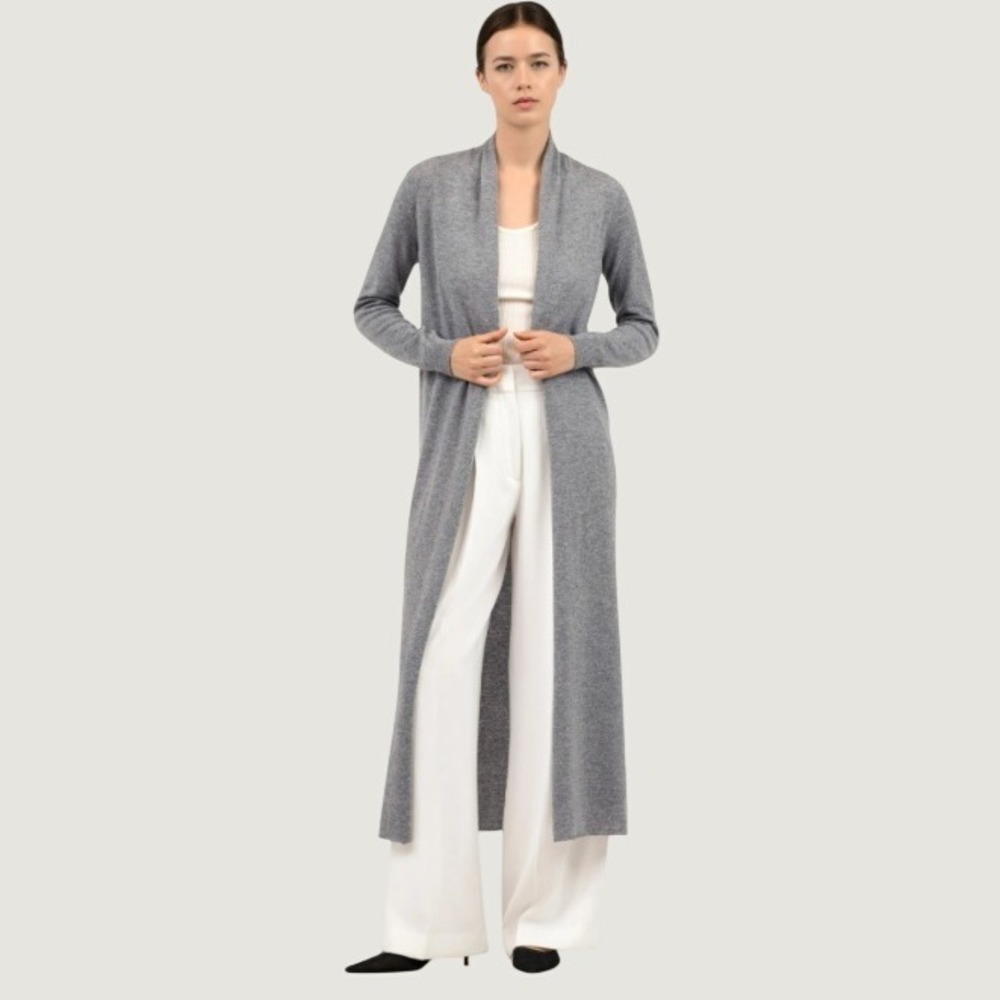 MaisonCashmere Duster Cardigan Women XL Grey 100% Cashmere Long Minimalist Italy